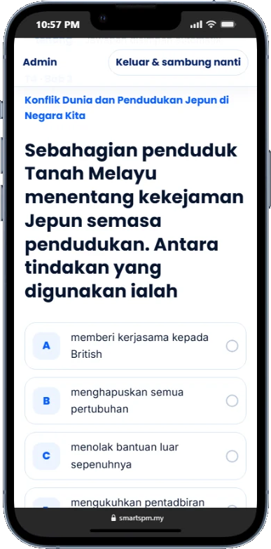 Contoh paparan latihan Kertas 1 SmartSPM Sejarah