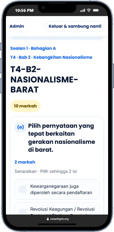 Contoh paparan latihan Kertas 2 SmartSPM Sejarah